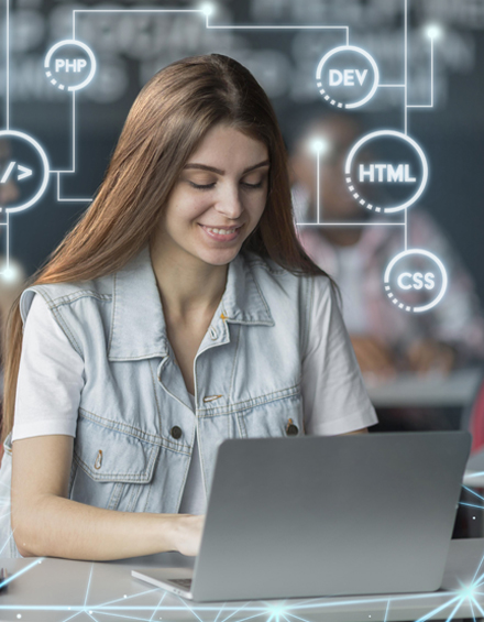 About Us section image showing professional travel website developer working